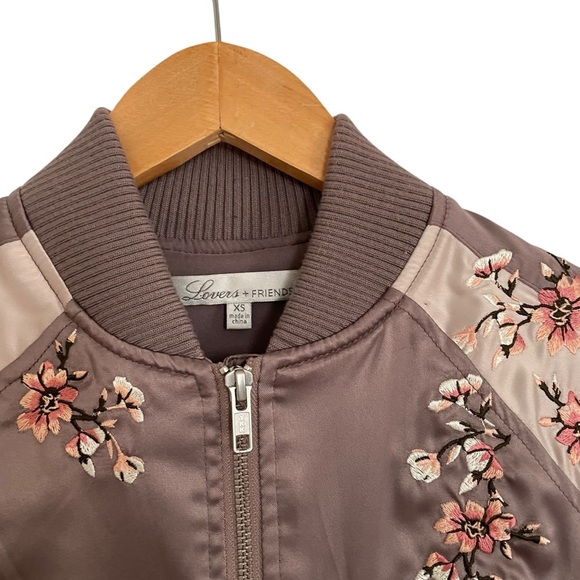 Lovers Friends The Worldwide Bomber Jacket XS Purple Embroidered Floral Stains - Picture 3 of 12